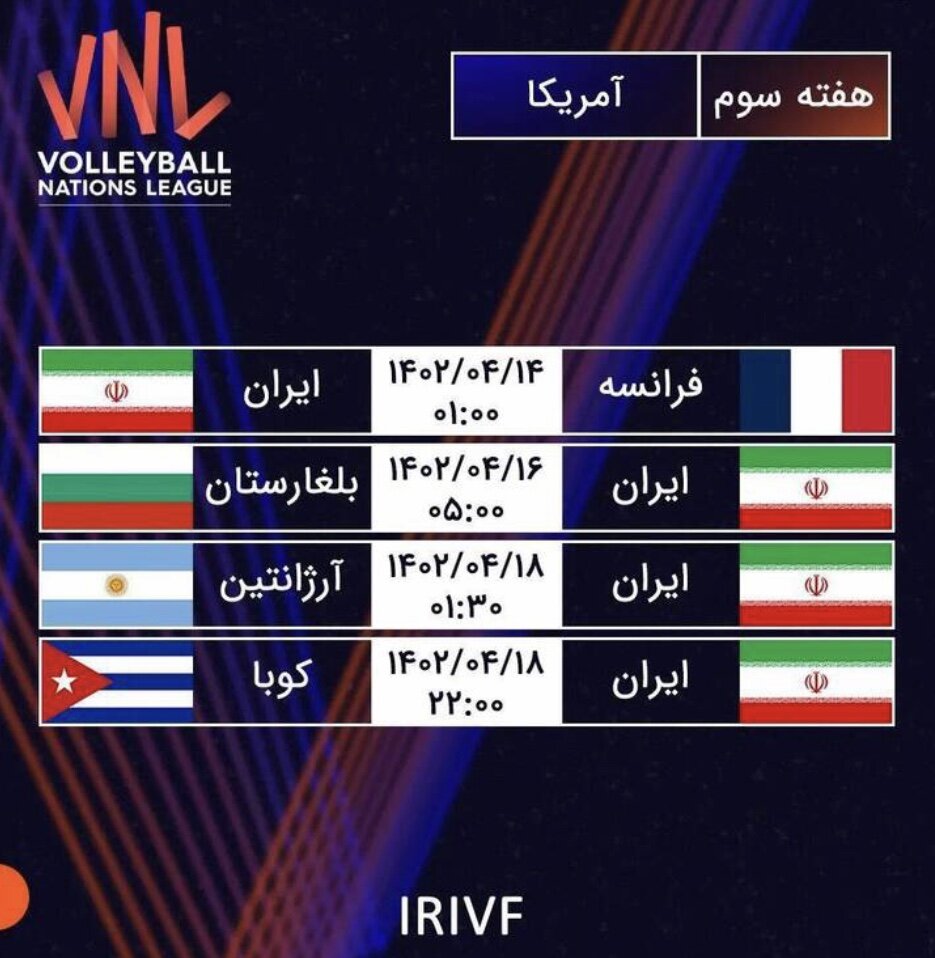 برنامه بازیهای ایران در لیگ ملتهای والیبال ۲۰۲۳ +جدول کامل
