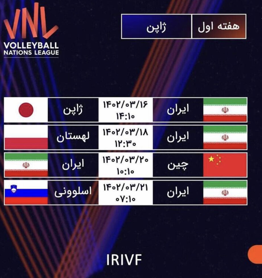 برنامه بازی‌های ایران در لیگ ملت‌های والیبال ۲۰۲۳ +جدول کامل