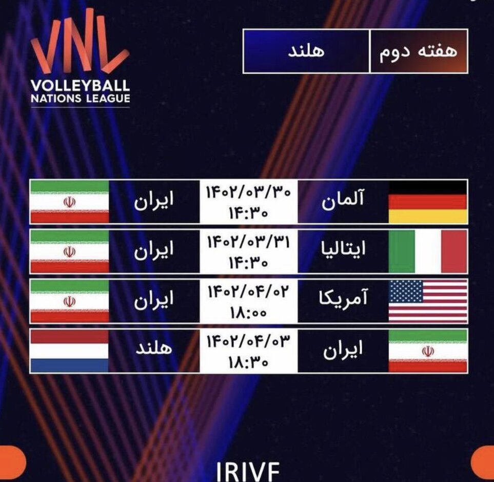 برنامه بازی‌های ایران در لیگ ملت‌های والیبال ۲۰۲۳ +جدول کامل