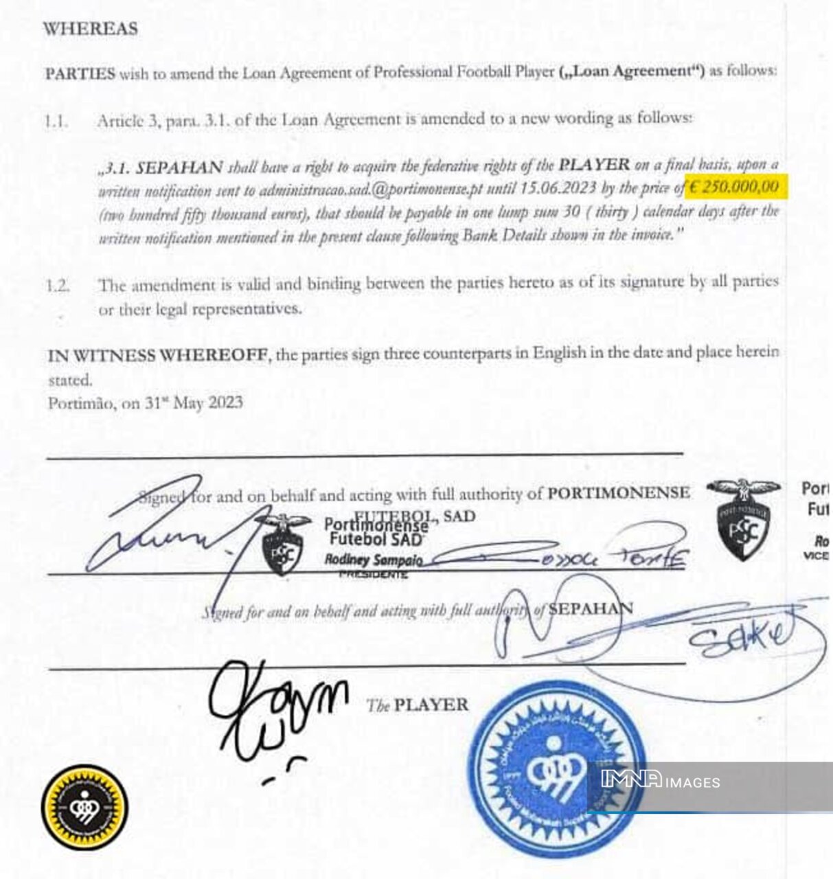 سپاهان مبلغ رضایتنامه نیازمند را فاش کرد/ پرداخت ۲۵۰ هزار یورویی به پورتیموننزه +عکس