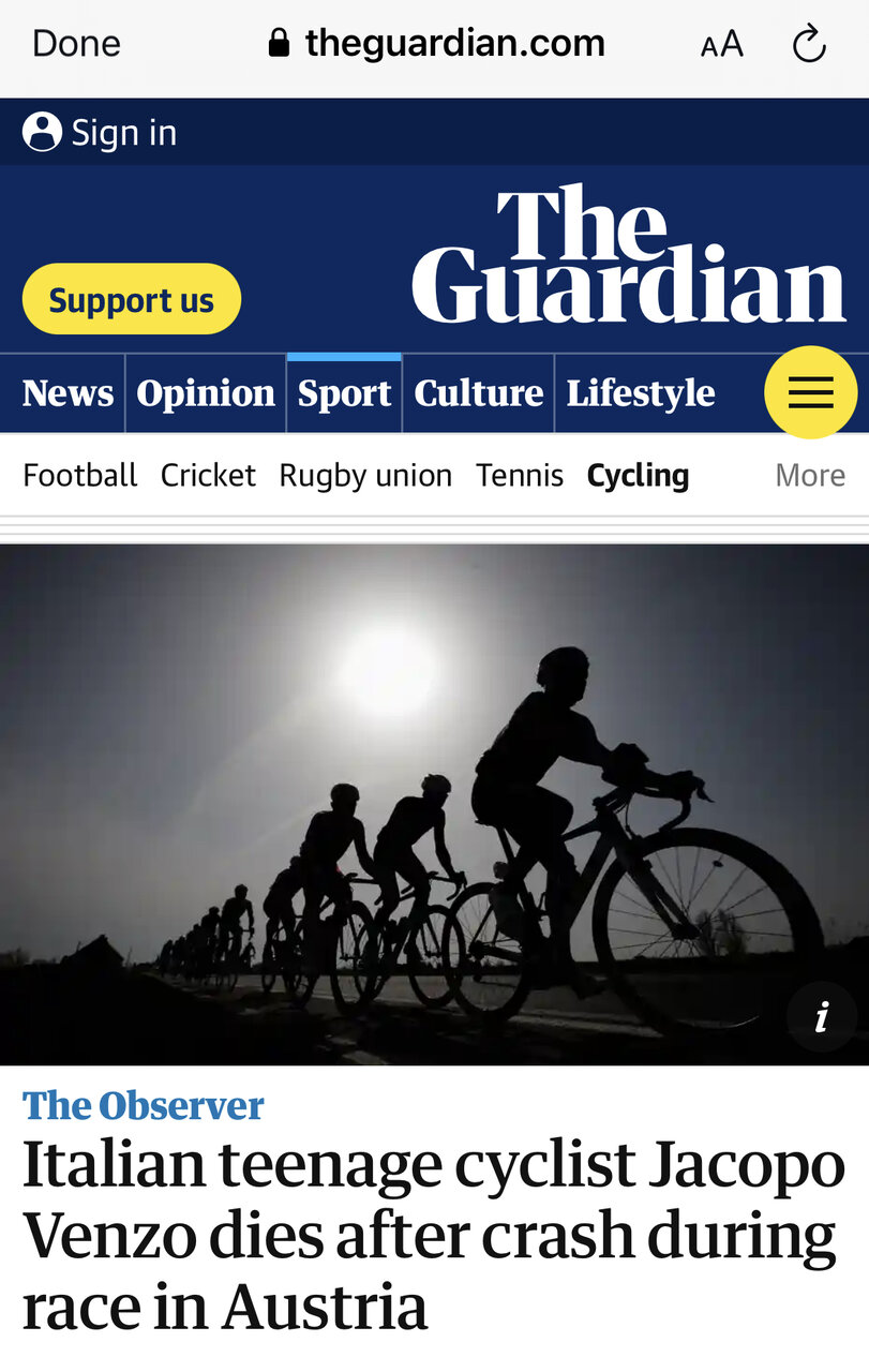 سقوط و فوت تلخ دوچرخهسوار ایتالیایی بر اثر پائین آمدن از کوه +عکس