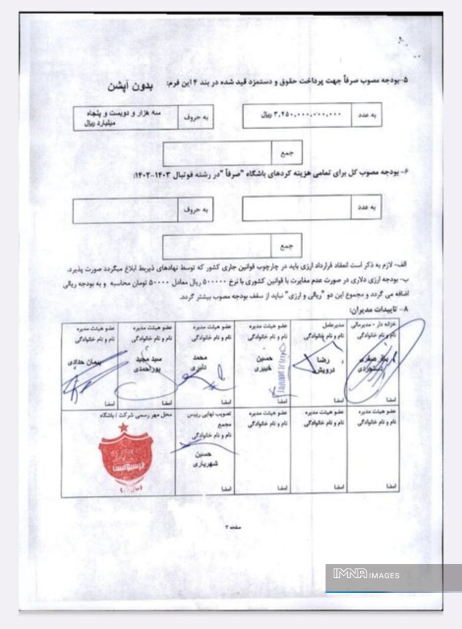 بودجه باشگاه پرسپولیس اعلام شد +عکس
