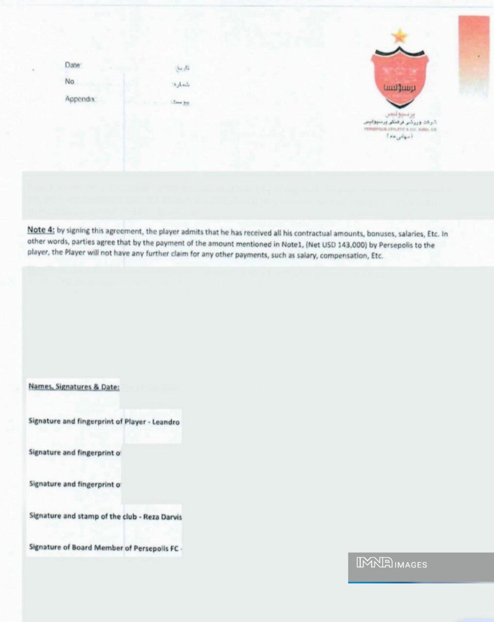 افشاگری پرسپولیس از توافقنامه قرمزها با لئاندرو پریرا برای فسخ قرارداد + عکس
