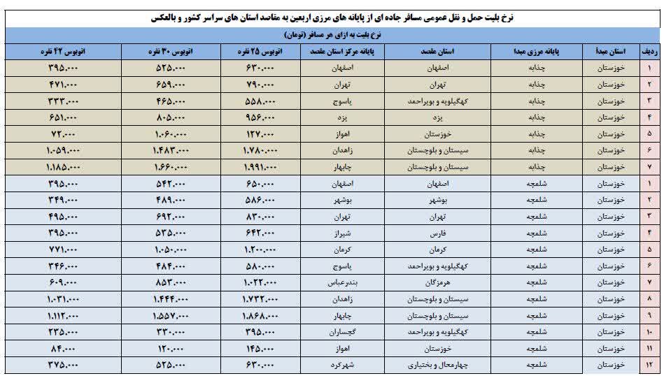 قیمت بلیط اتوبوس اربعین اعلام شد+ جزئیات