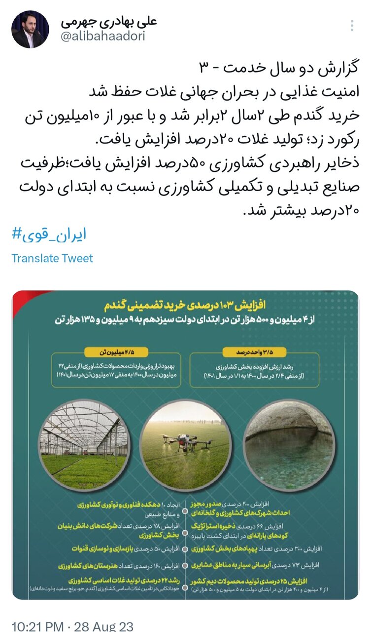 افزایش ۲۰ درصدی تولید غلات در کشور