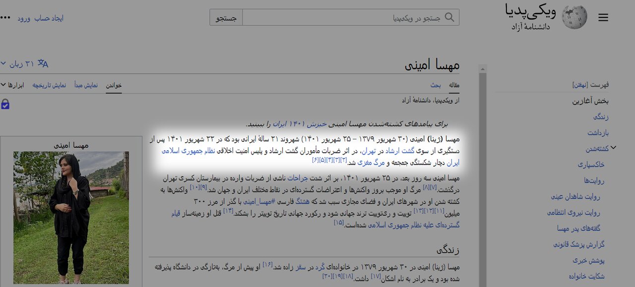 مهسا امینی، ویکیپدیا و سایر ماجراها