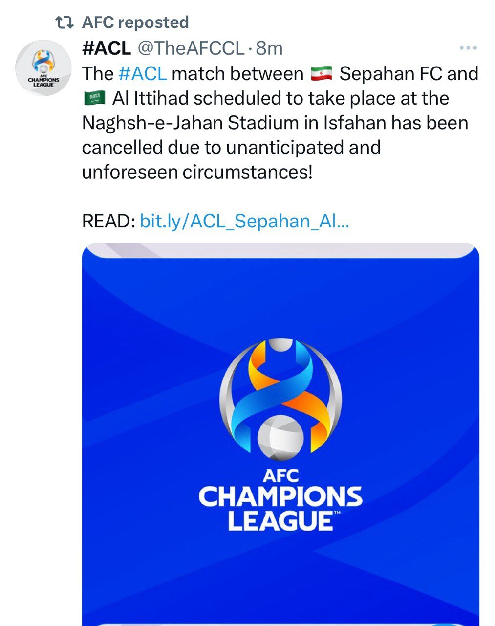 واکنش AFC به لغو بازی سپاهان - الاتحاد + عکس