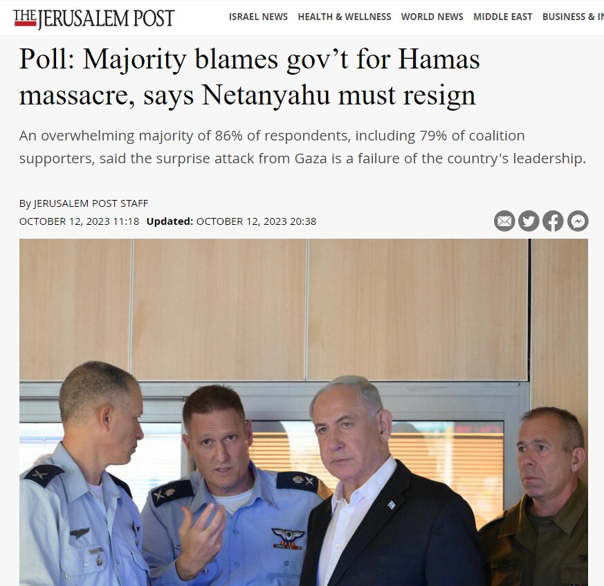 اکثر اسرائیلی‌ها نتانیاهو را مقصر می‌دانند
