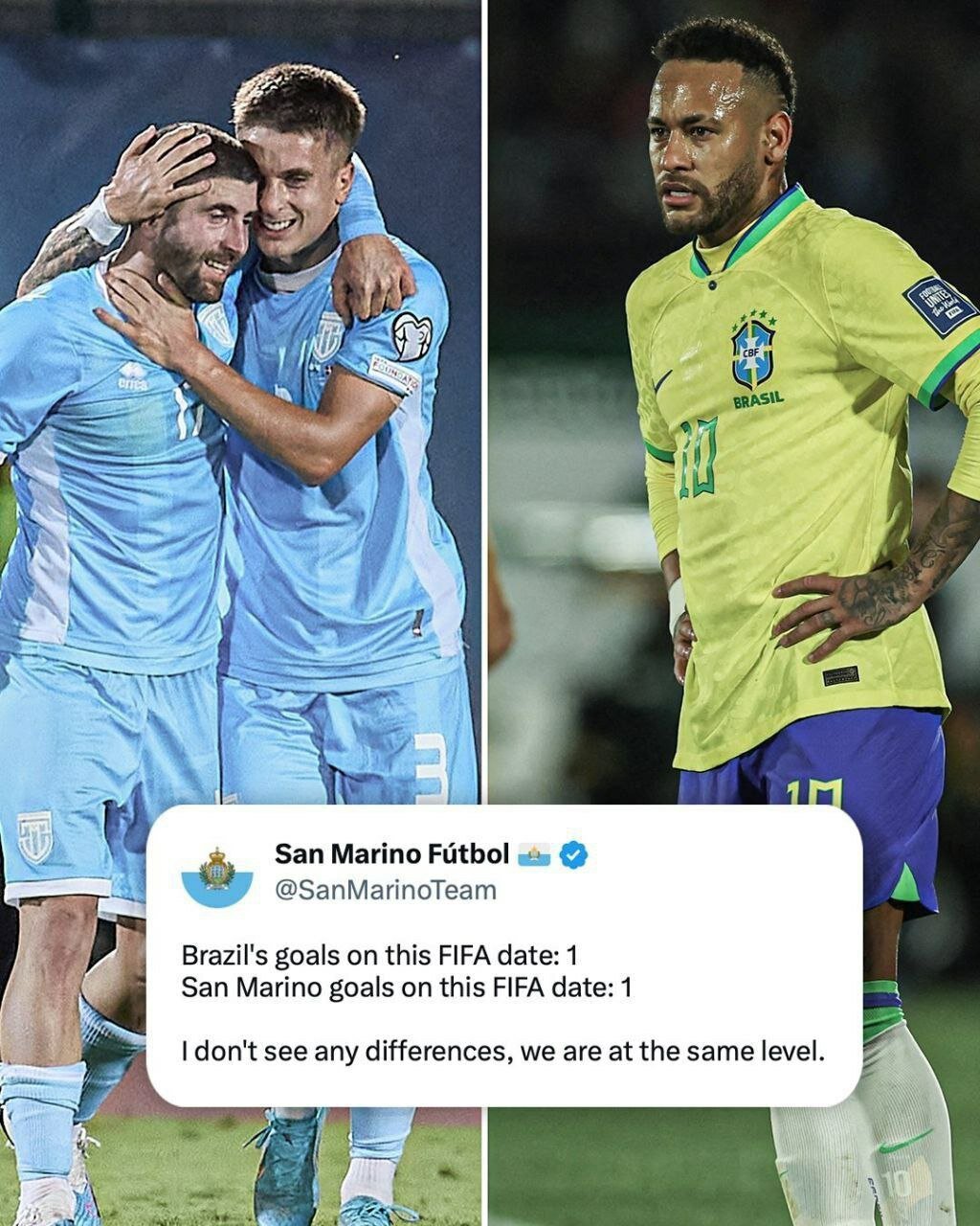 تمسخر تیم ملی فوتبال برزیل توسط سنمارینو + عکس