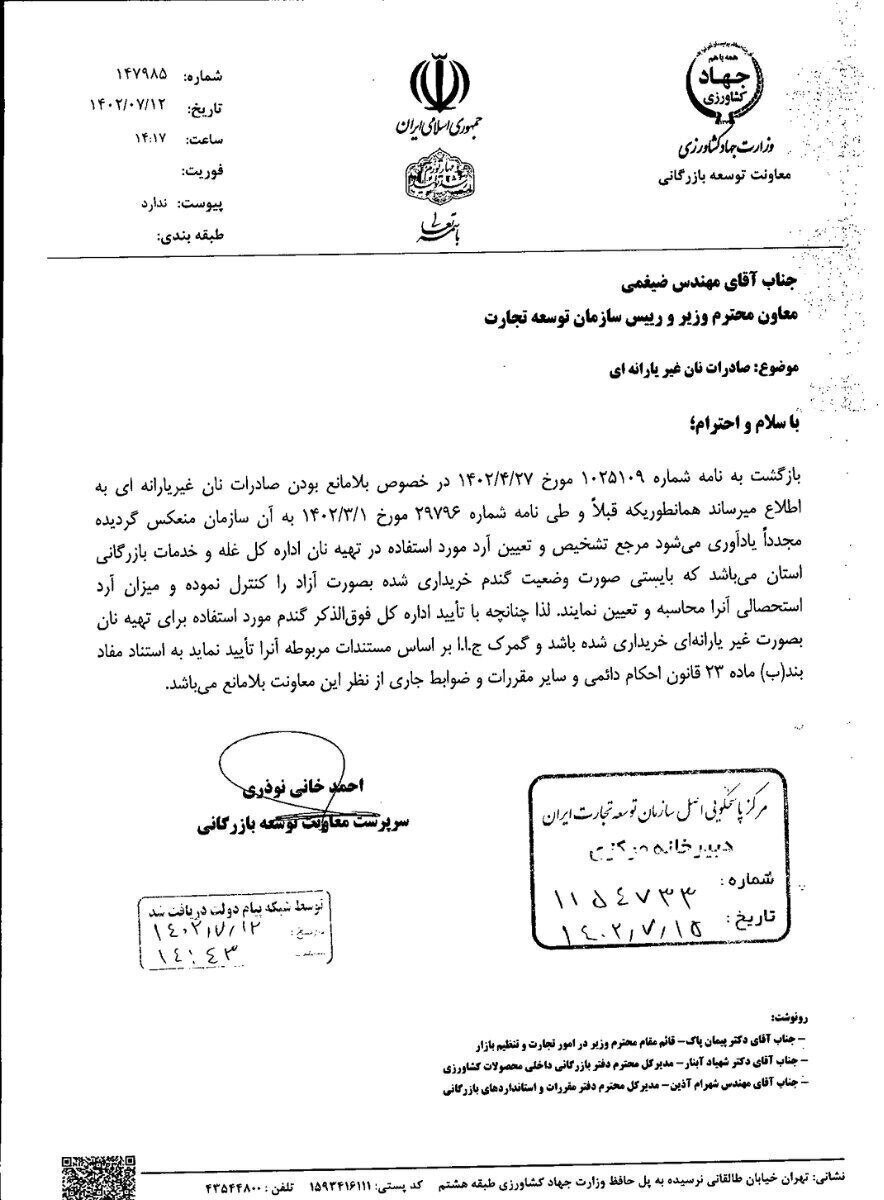 صادرات نان آزاد شد