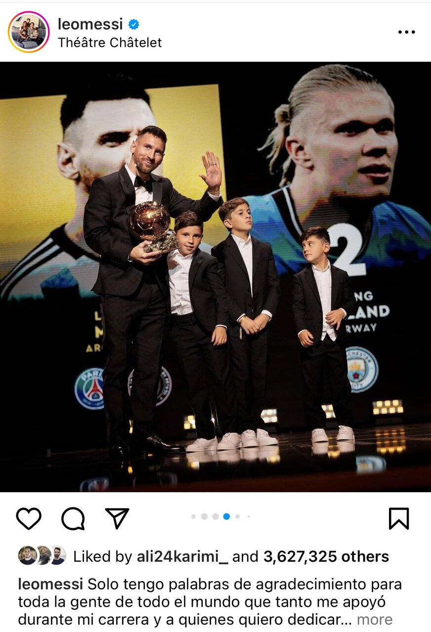 واکنش اینستاگرامی لیونل مسی به کسب هشتمین توپ طلا + عکس