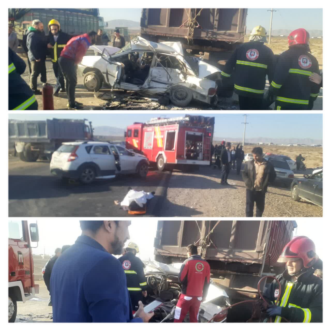 تصادف زنجیرهای در کمربندی شمالی نجفآباد ۳ مصدوم و فوتی داشت + عکس