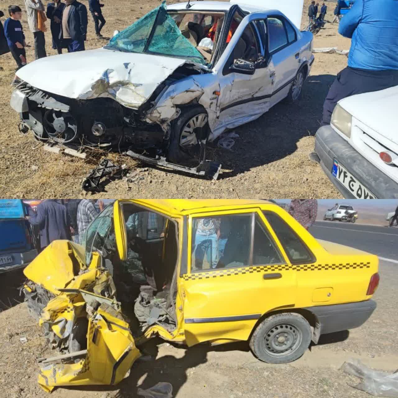 تصادف پراید و سمند در محور زرین‌شهر - سامان ۷ فوتی و مصدوم داشت+عکس