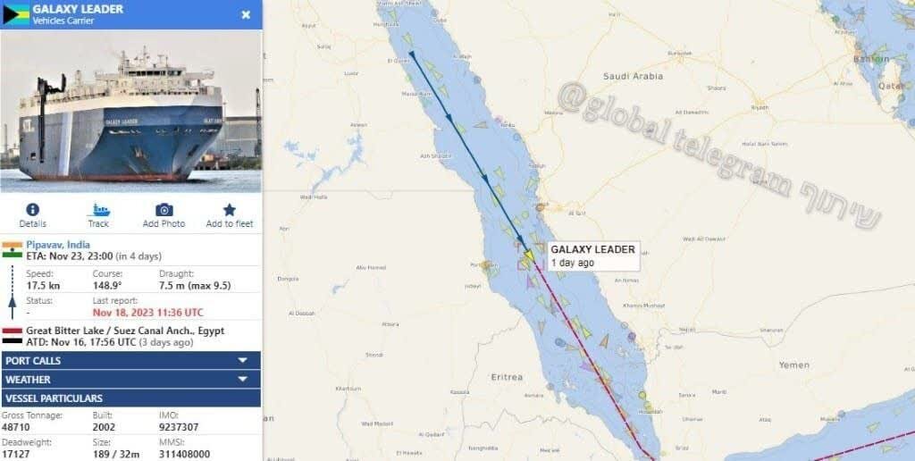 مسیر حرکت کشتی توقیف شده از مصر به هند