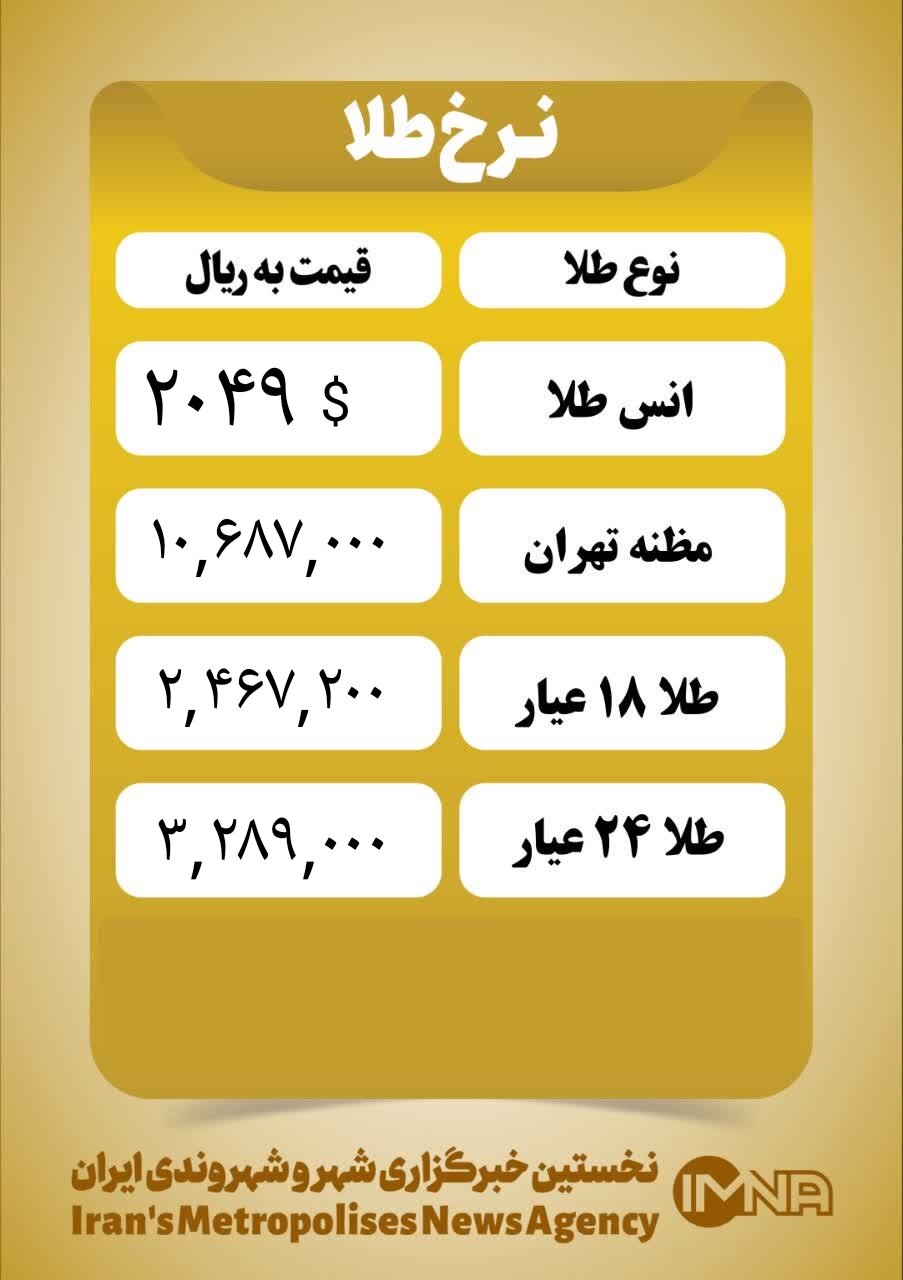قیمت طلا امروز ۱ دی ۱۴۰۲