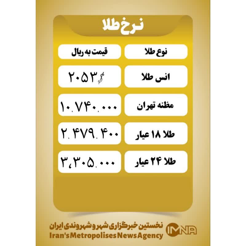 قیمت طلا امروز ۳ دی ۱۴۰۲