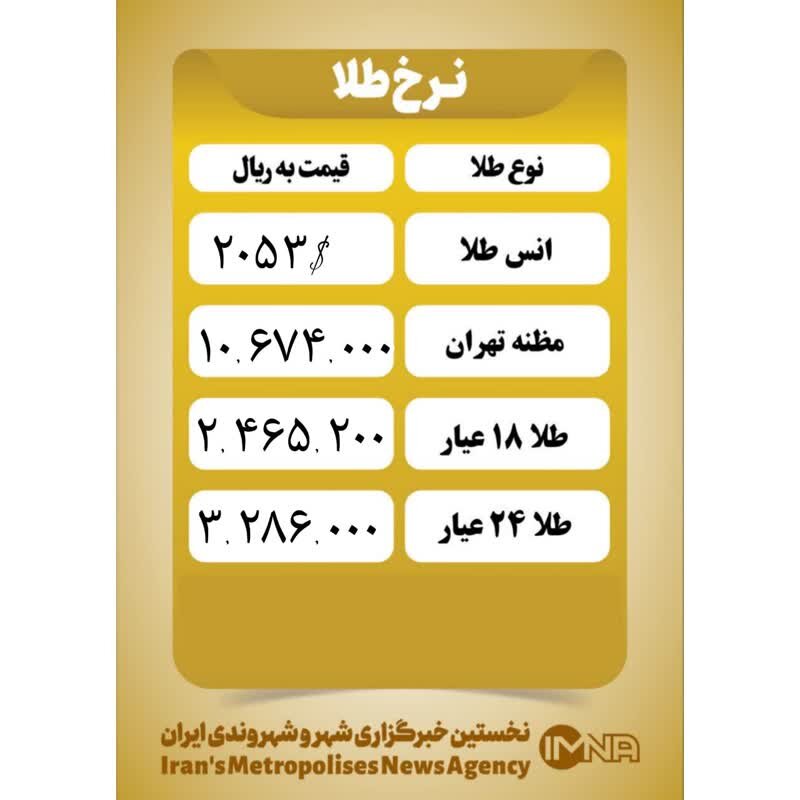 قیمت طلا امروز ۴ دی ۱۴۰۲