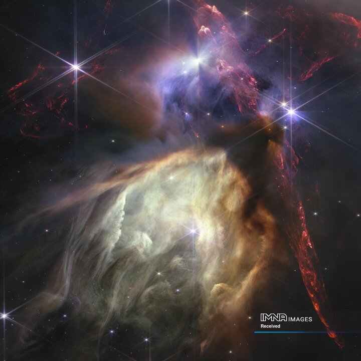گاهی به ستارگان خورشید مانندی که در این نمای نزدیک از رو اوفیوشی، نزدیکترین منطقه ستاره‌زایی به زمین متولد شده‌اند، در یک تصویر ترکیبی که توسط تلسکوپ جیمز وب گرفته شده و توسط ناسا در 12 ژوئیه 2023 منتشر شده است. گرد و غبار متراکم پیله هایی را به وجود می آورد که همچنان پیش ستاره ها را تشکیل می دهند، در حالی که یک نوزاد ستاره ای نوظهور (در مرکز بالا) دو جت عظیم هیدروژن مولکولی را به بیرون پرتاب می کند.