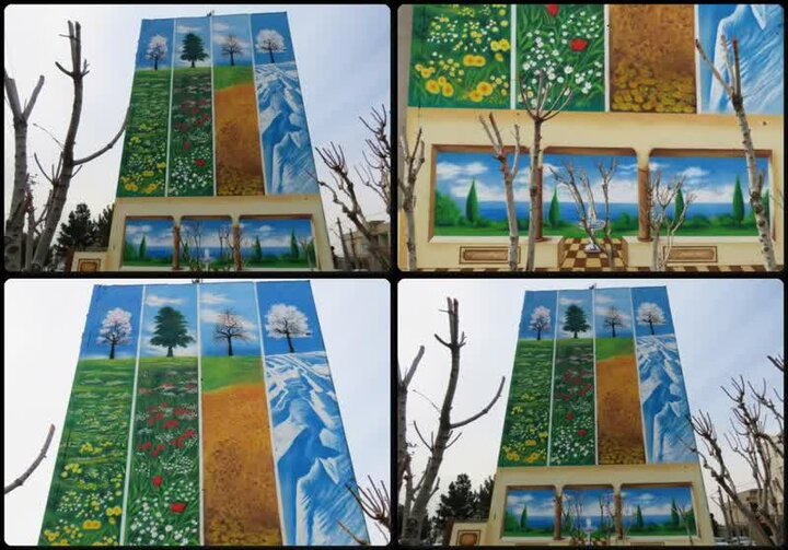 اجرای دیوارنگاره نقاشی ۴ فصل در بلوار شهید سلیمانی قرچک