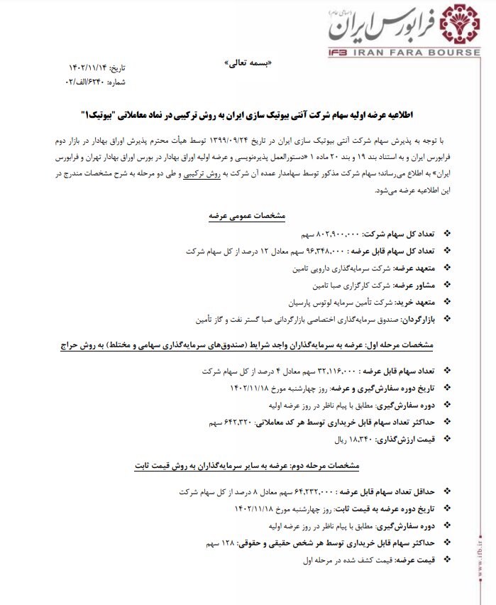 عرضه اولیه بیوتیک قطعی شد + جزئیات