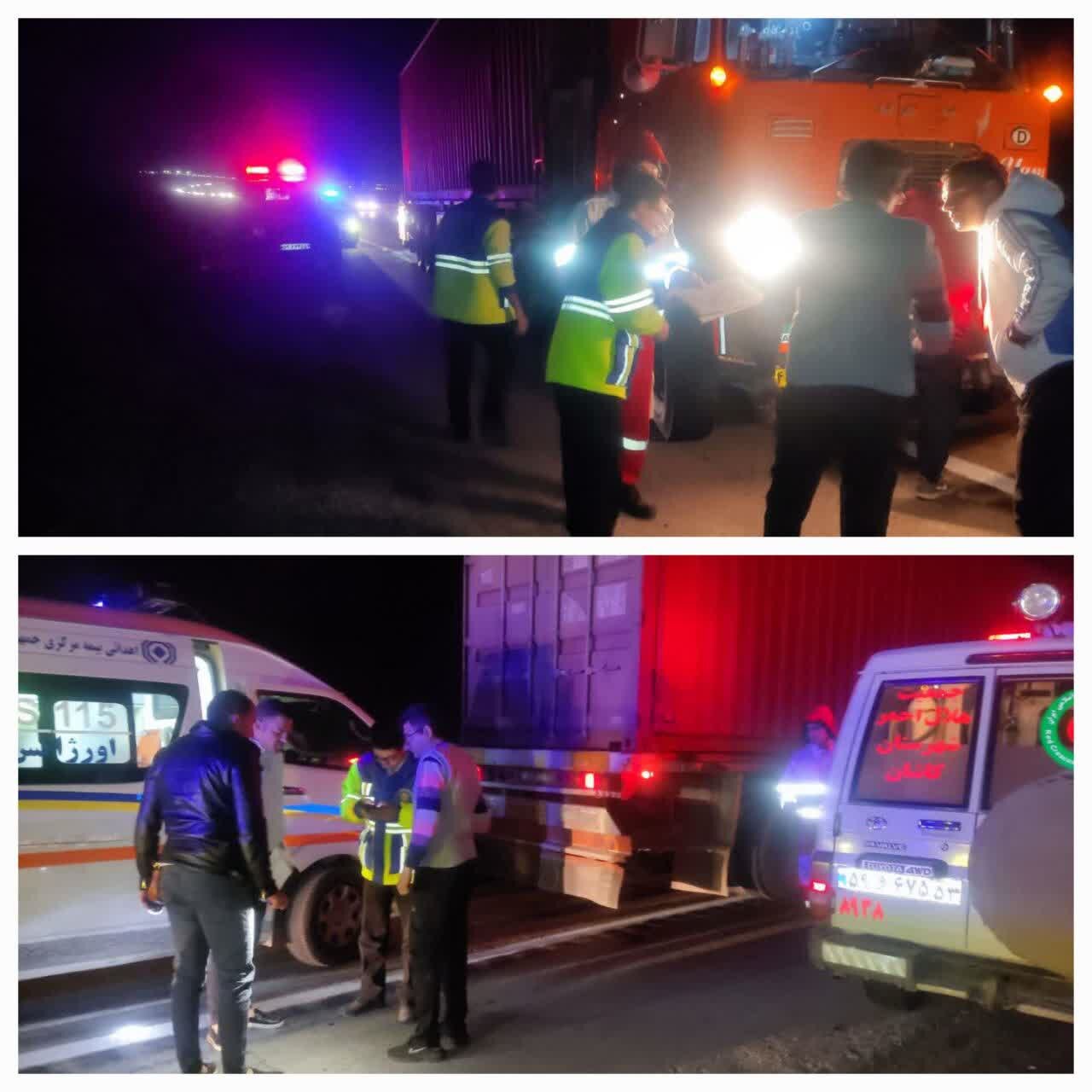 تصادف تیبا و تریلر در آزادراه کاشان - نطنز + عکس