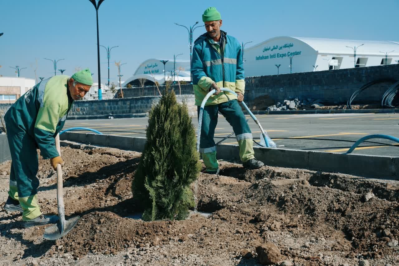 کاشت  ۱۰۰ اصله درخت در فضای سبز نمایشگاه اصفهان به مناسبت هفته درختکاری