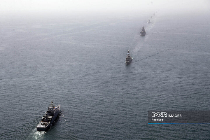 رژه پایانی رزمایش مرکب کمربند امنیت دریایی ایران، چین، روسیه 2024