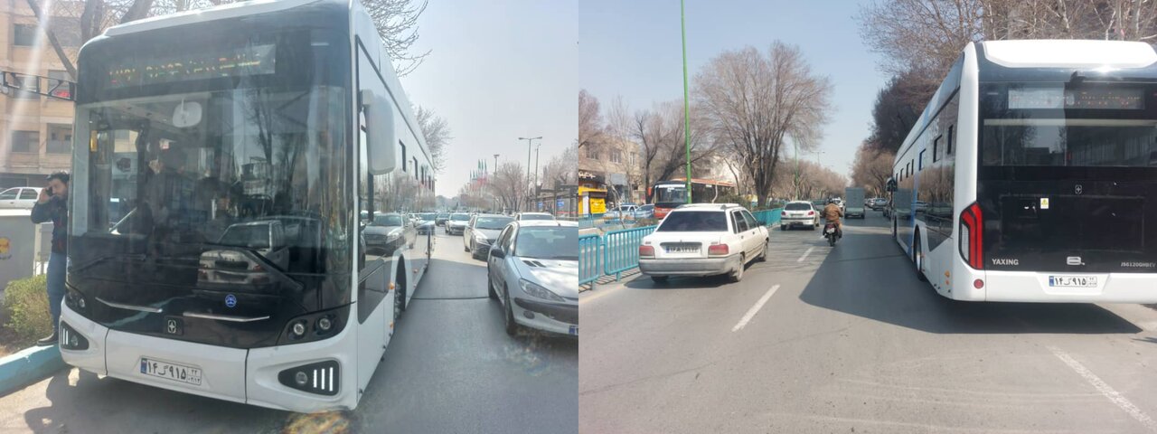چرخ اتوبوس برقی در اصفهان چرخید + فیلم