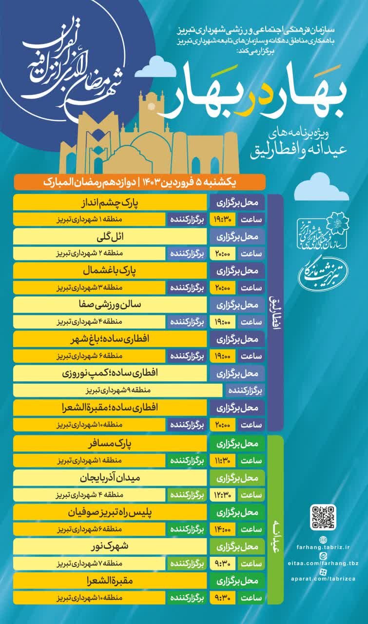 جزئیات برگزاری ۱۲ ویژه برنامه فرهنگی «بهار در بهار» در تبریز