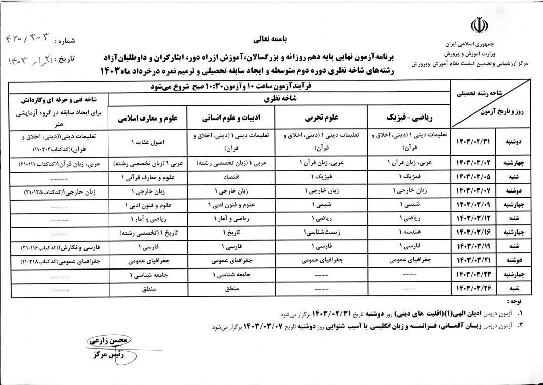 زمان آغاز امتحانات نهایی دانشآموزان دبیرستانی اعلام شد