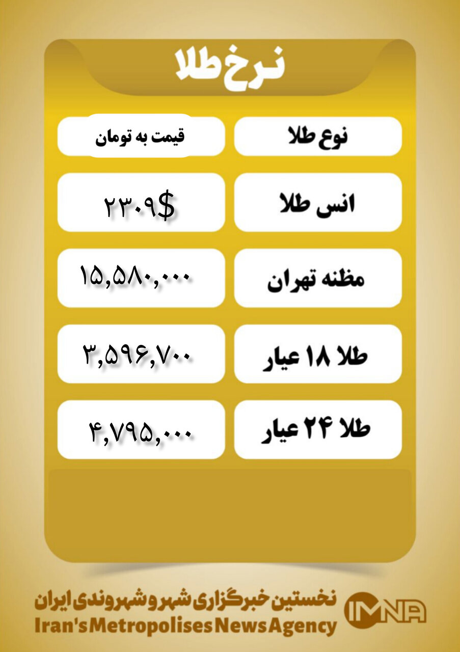 قیمت طلا امروز ۴ اردیبهشت ۱۴۰۳