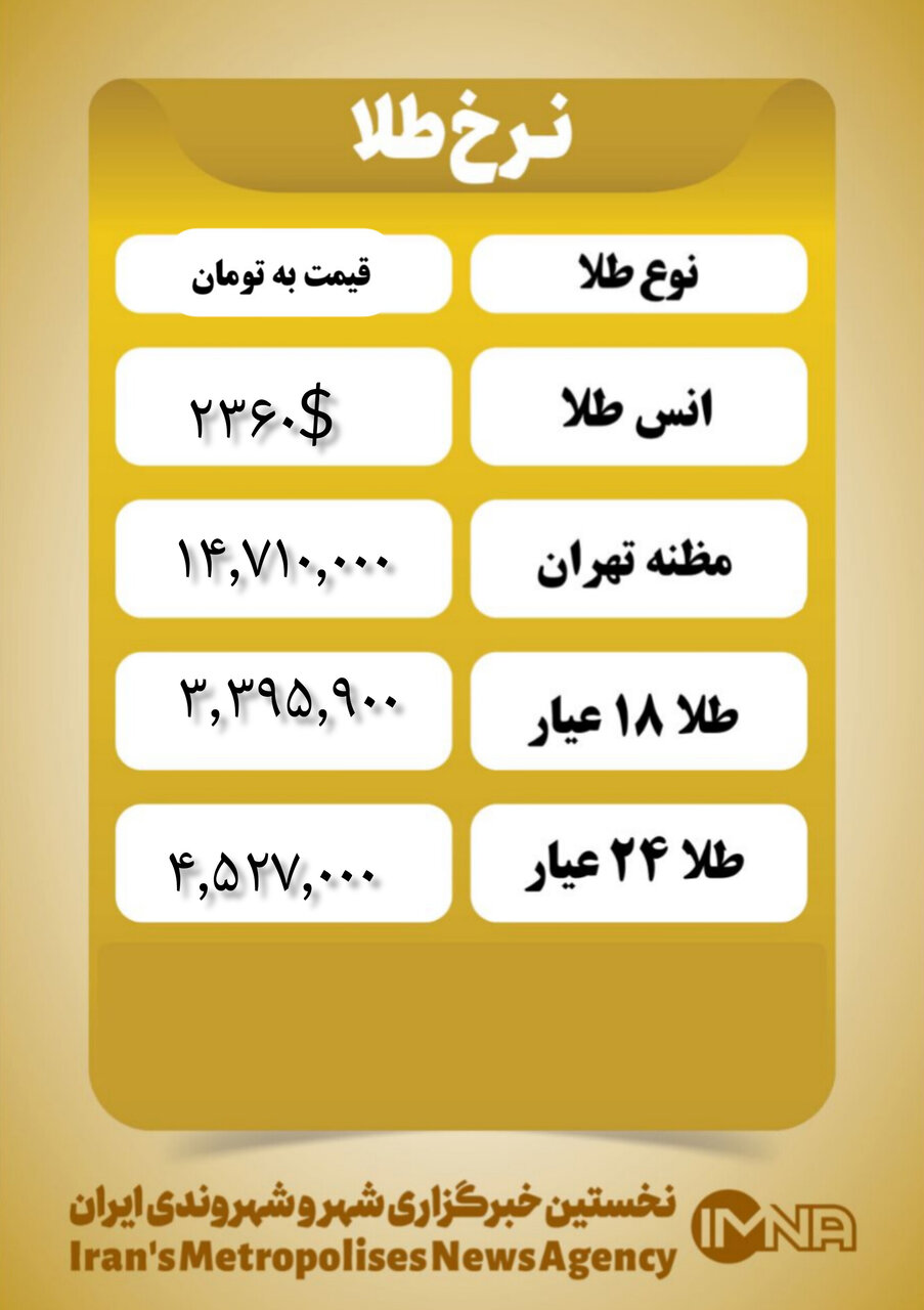 قیمت طلا امروز ۲۳ اردیبهشت ۱۴۰۳