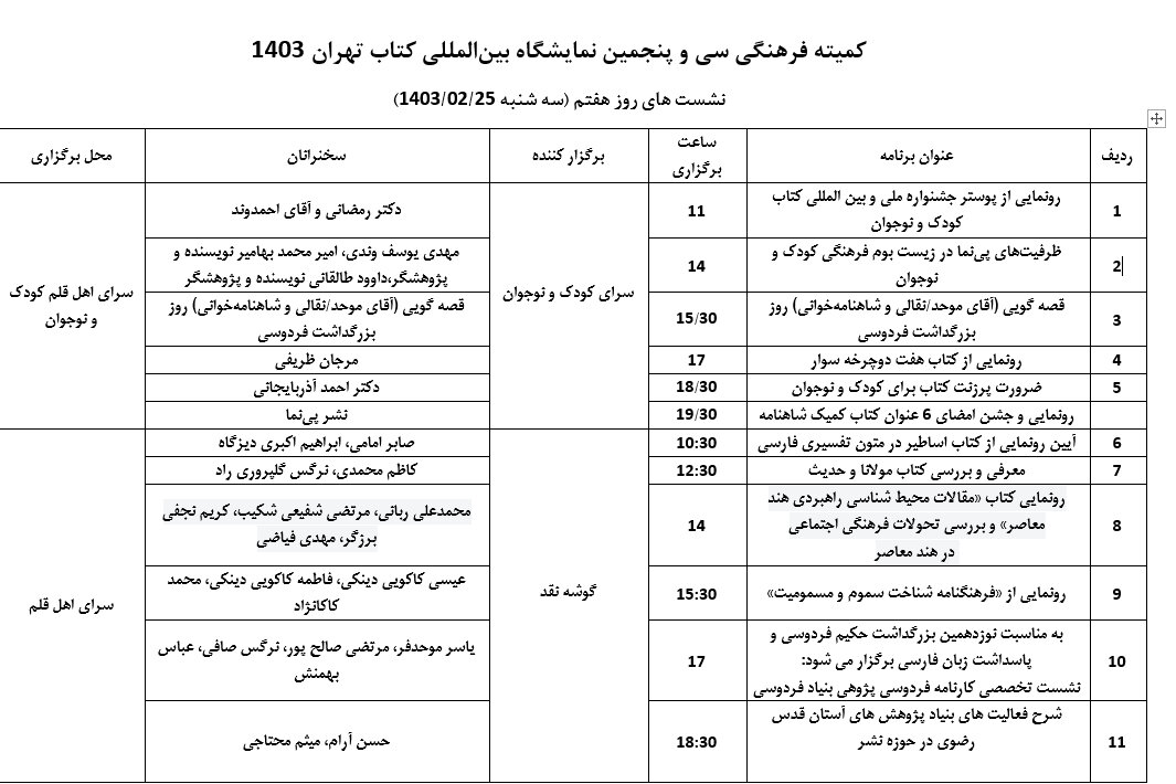 برنامه‌های هفتمین روز از رویداد سی‌وپنجم اعلام شد