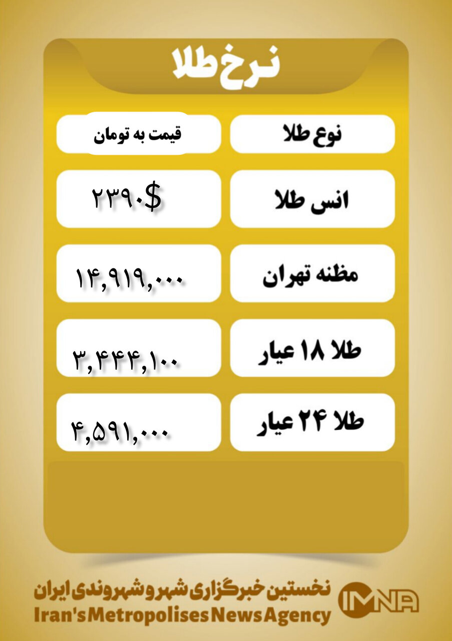 قیمت طلا امروز سهشنبه ۹ مرداد ۱۴۰۳