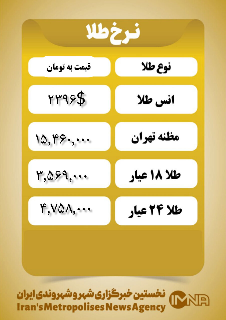 قیمت طلا امروز پنجشنبه ۱۸ مرداد ۱۴۰۳