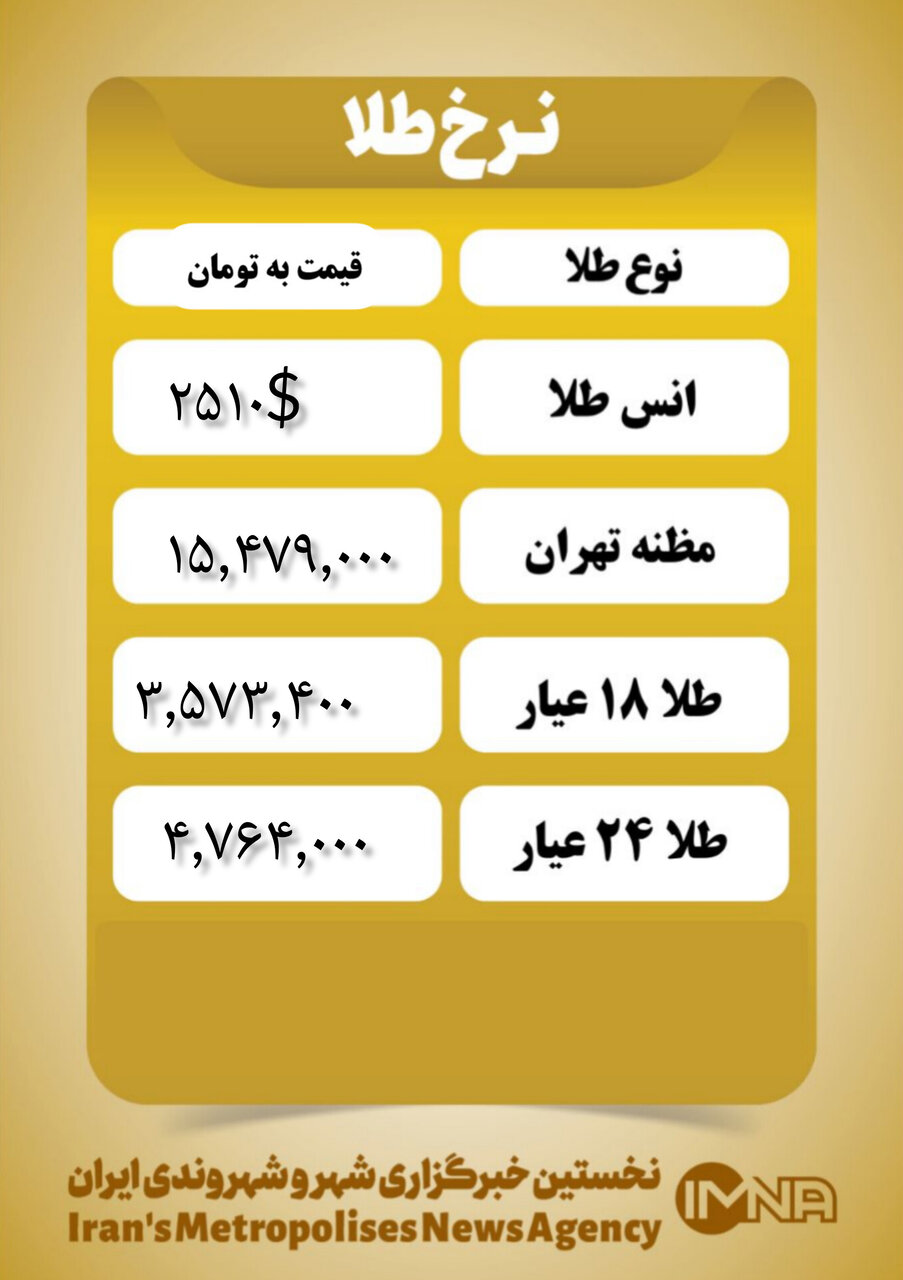 قیمت طلا امروز سهشنبه ۳۰ مرداد ۱۴۰۳
