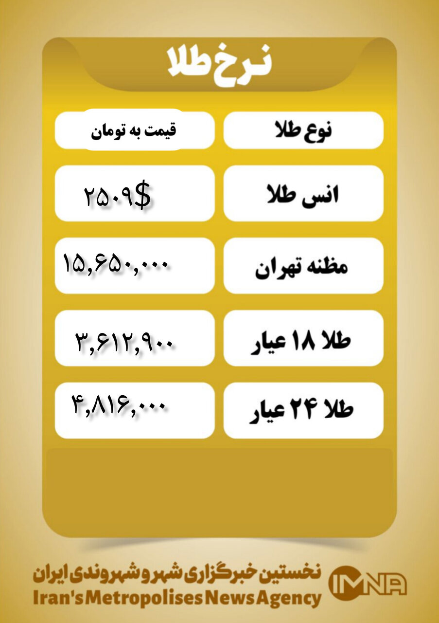 قیمت طلا امروز سهشنبه ۶ شهریور ۱۴۰۳