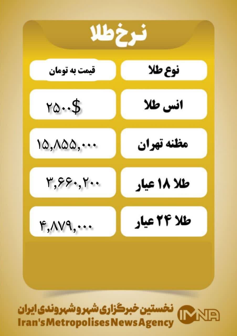 قیمت طلا امروز سهشنبه ۱۳ شهریور ۱۴۰۳