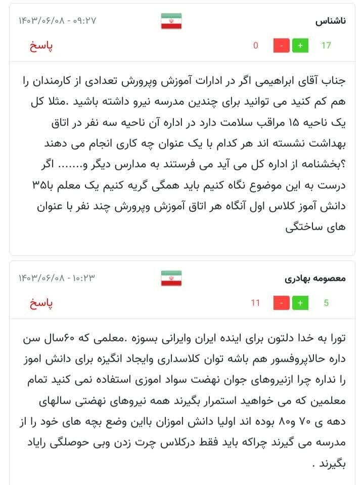 واکنش مخاطبان به وجود نیروی مازاد در آموزشوپرورش