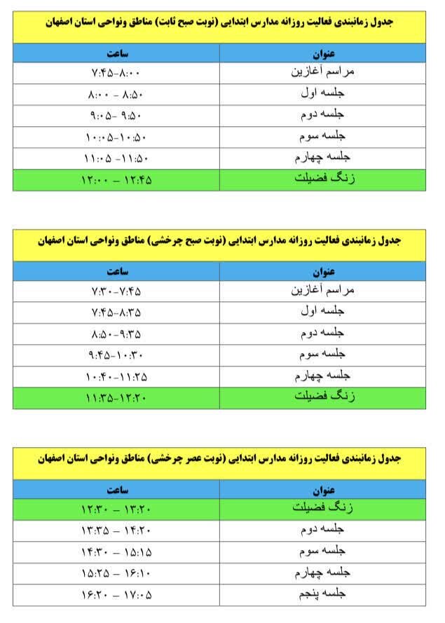 زمان آغاز فعالیت مدارس اصفهان چه ساعتی خواهد بود؟