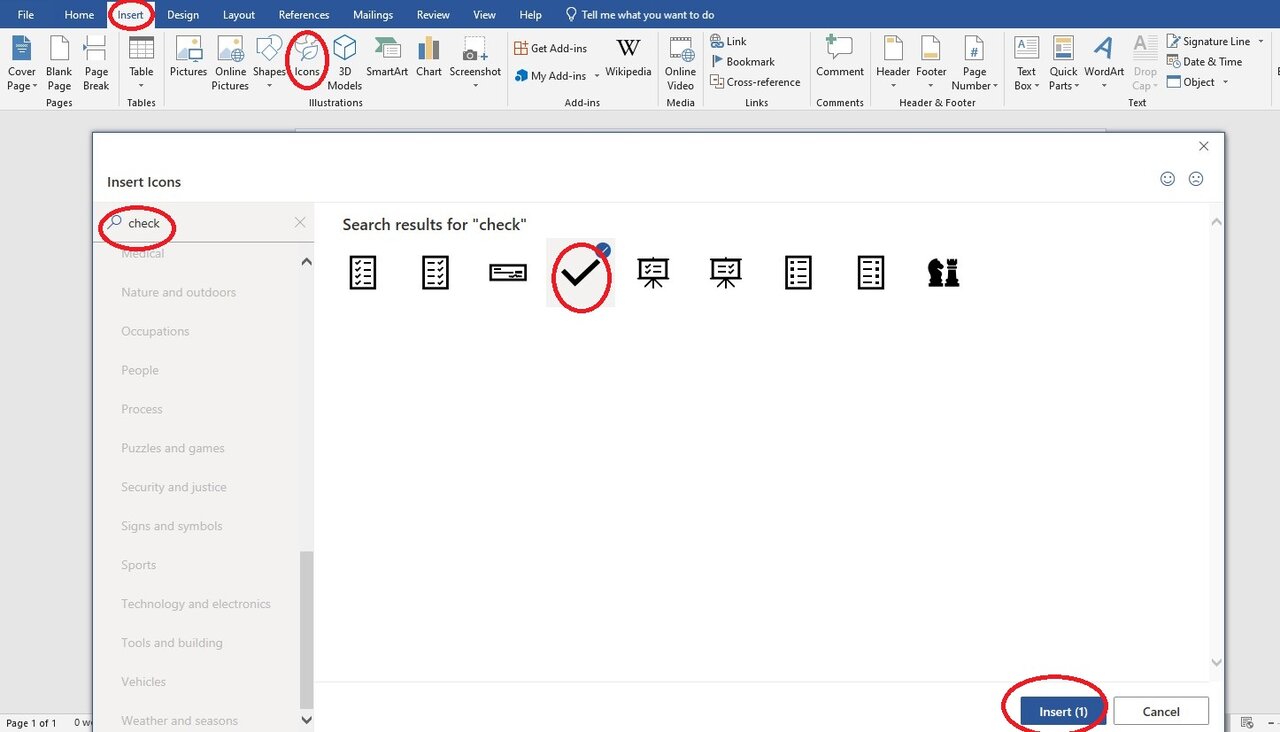 تیک زدن در ورد
