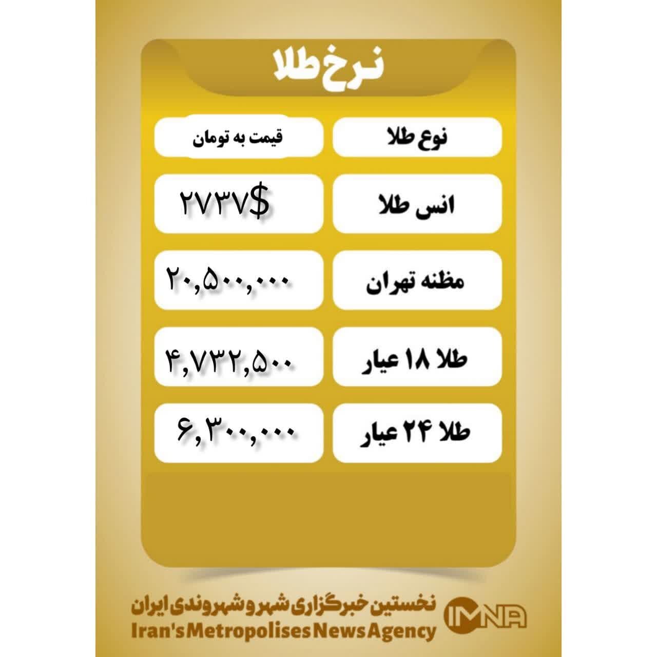 قیمت طلا امروز یکشنبه ۱3 آبان ۱۴۰۳