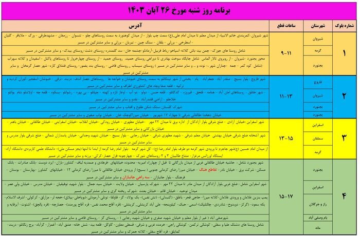 برنامه قطعی برق در خراسان شمالی اعلام شد+ جدول