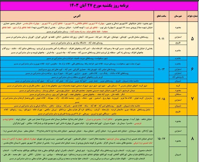 برنامه قطعی برق در خراسان شمالی اعلام شد+ جدول