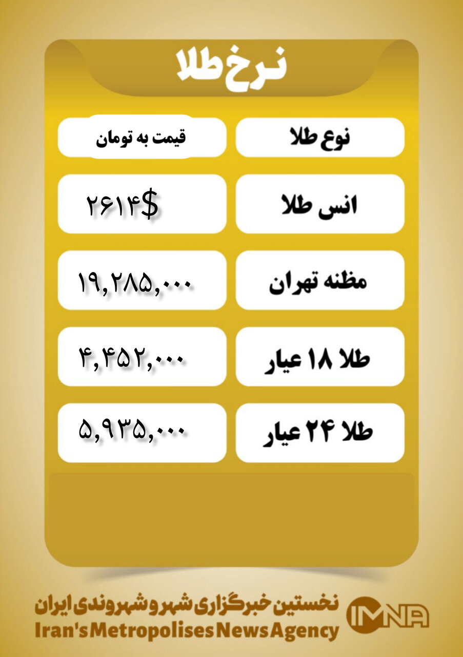 قیمت طلا امروز سهشنبه ۶ آذر ۱۴۰۳