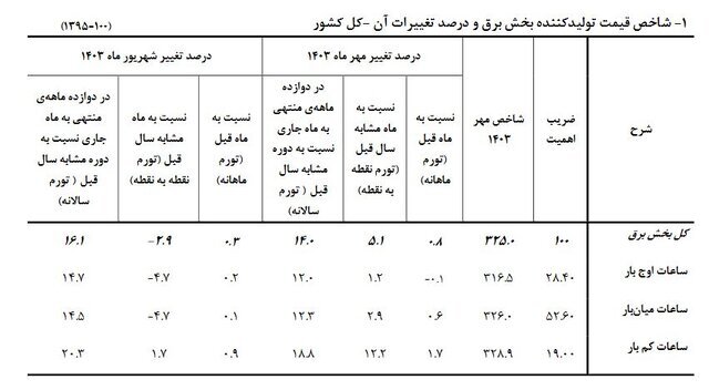 کاهش ۱۴ درصدی تورم سالانه تولیدکننده برق