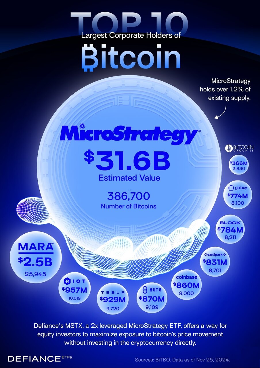 برترین شرکت های دارنده بیت کوین در جهان + اینفوگرافی