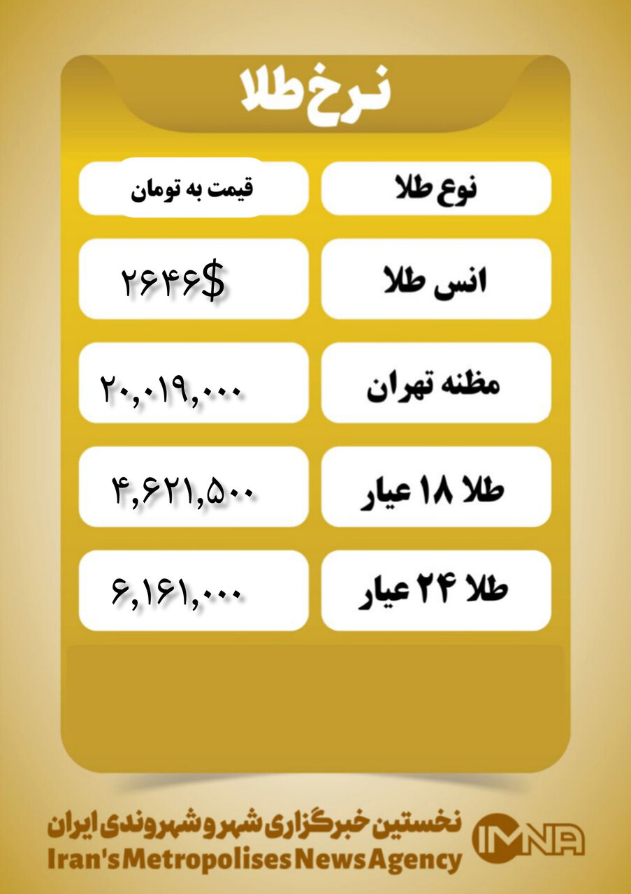 قیمت طلا امروز سهشنبه ۱۳ آذر ۱۴۰۳