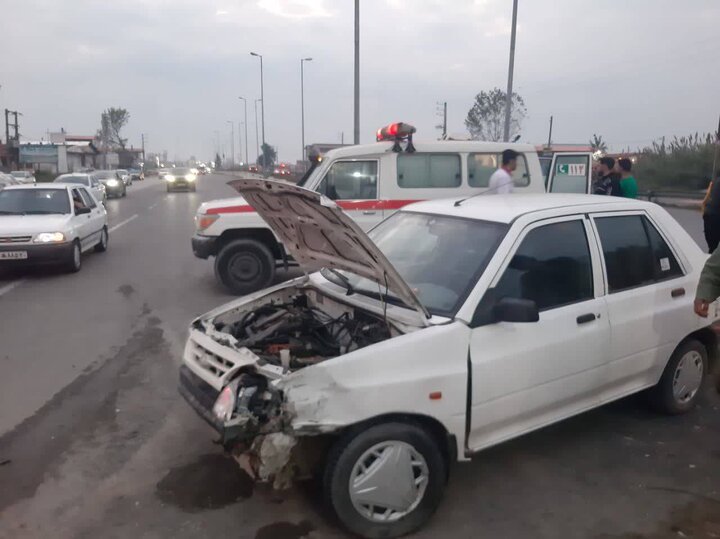 مصدومیت ۷ نفر بر اثر تصادف دو خودروی سواری در جاده آمل به بابل