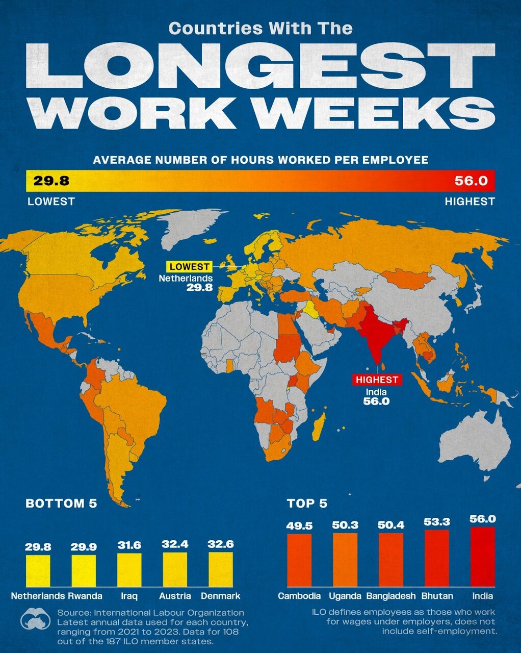 کدام کشورها طولانیترین هفته کاری را دارند؟